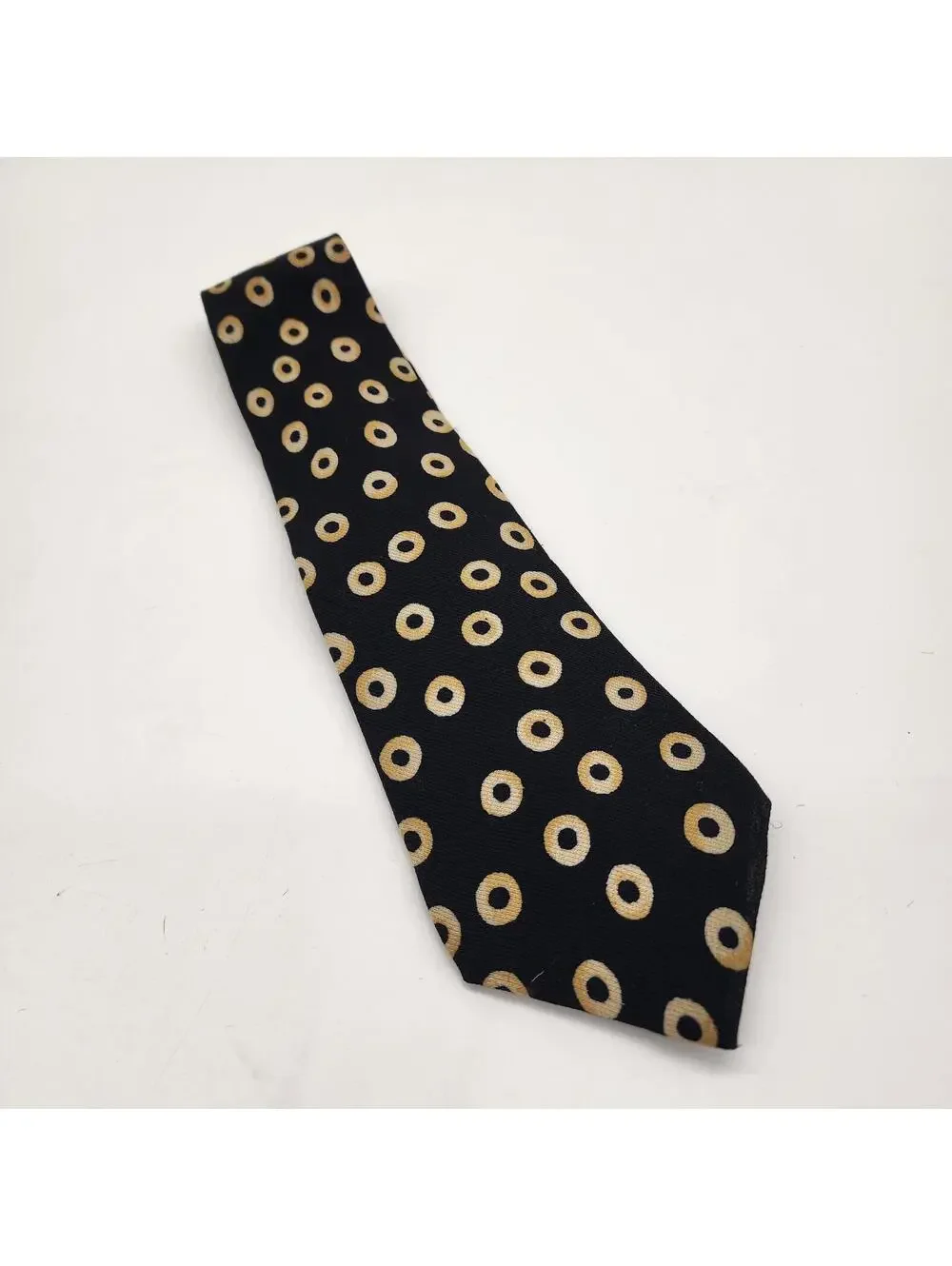 Vtg Polo Ralph Lauren Silk Tie Black Gold Circle Ring Geometric Made By Hand USA